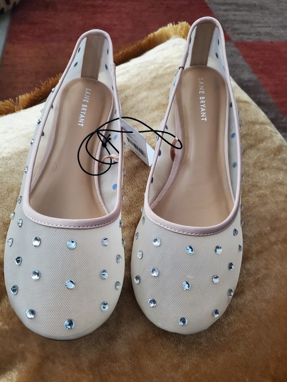 Lane Bryant Tan Embellished Mesh Ballet Flats